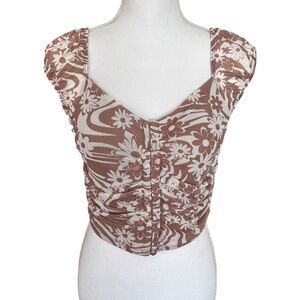 Almost Famous Women’s Brown Floral Ruched Crop Top Size Large Y2K Style